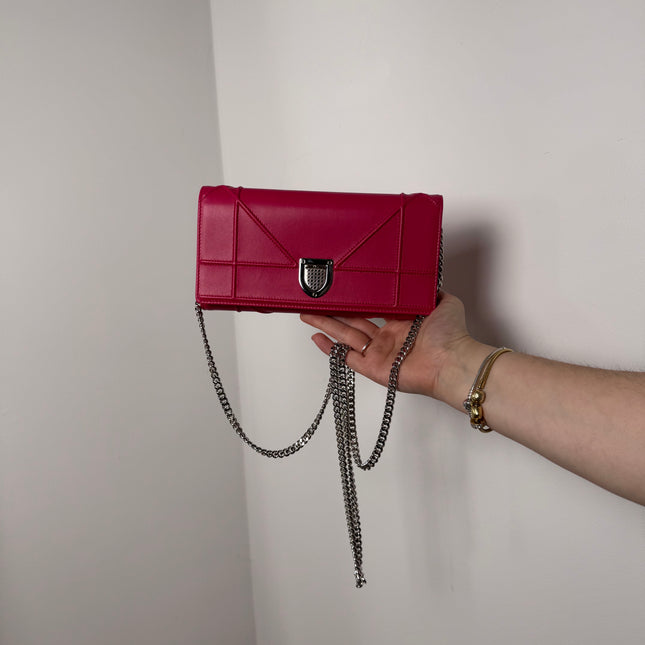 Sac Dior Wallet on chain Diorama rose fushia