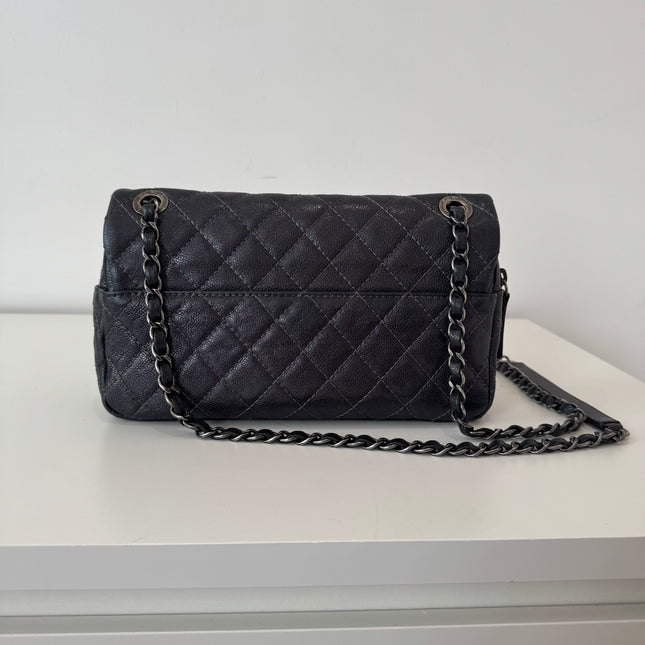 Sac Chanel single flap souple gris métallisé