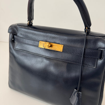 Sac Hermès Kelly 28 Cuir box Marine
