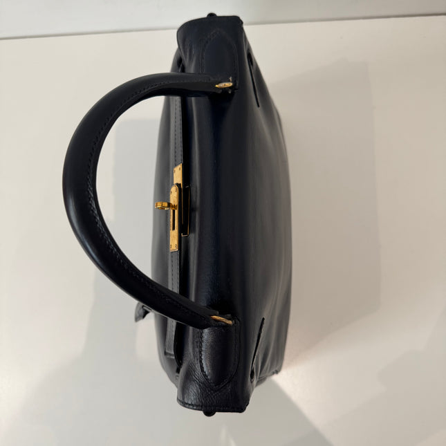Sac Hermès Kelly 28 Cuir box Marine