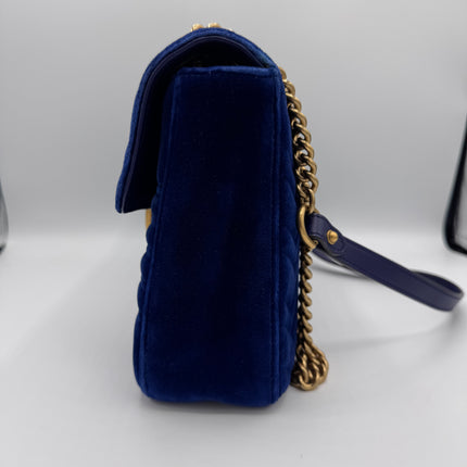 Sac Gucci Grand GG Marmont Velours Bleu