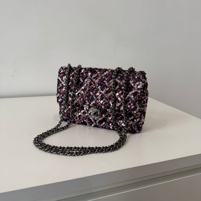 Mini sac classique Chanel Sequins Violet