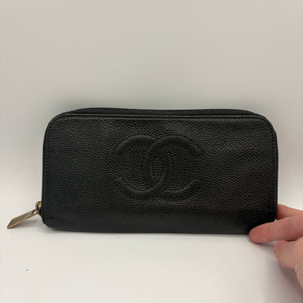 Portefeuille Chanel cuir grainé noir