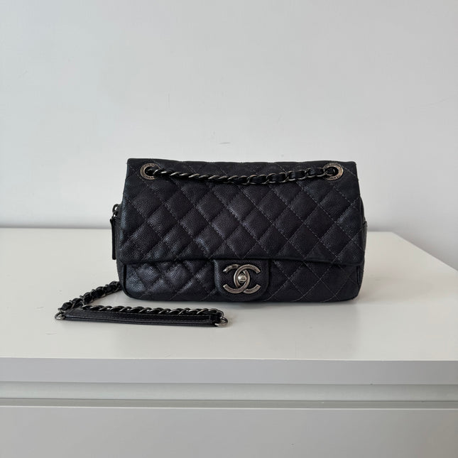 Sac Chanel single flap souple gris métallisé
