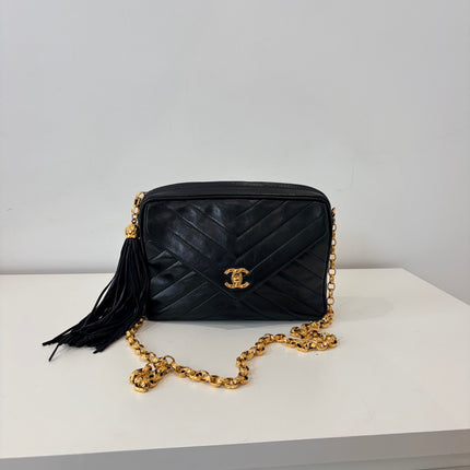 Sac Chanel Caméra Chevrons noir