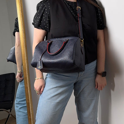 Sac Louis Vuitton Speedy 30 Bandoulière Cuir Empreinte Marine