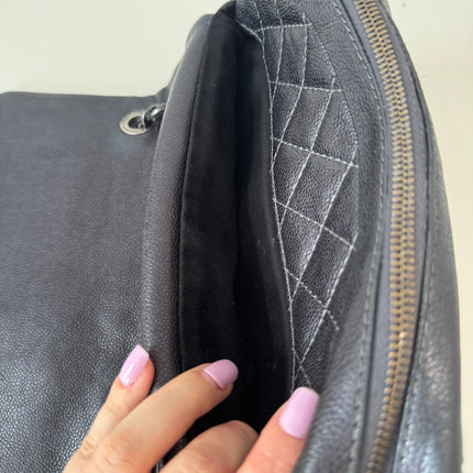 Sac Chanel single flap souple gris métallisé