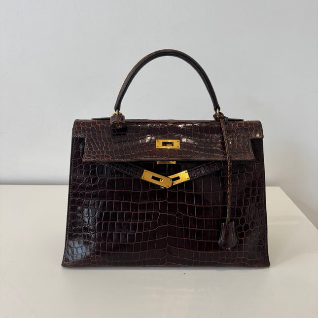 Sac Hermès Kelly 32 Crocodile Chocolat