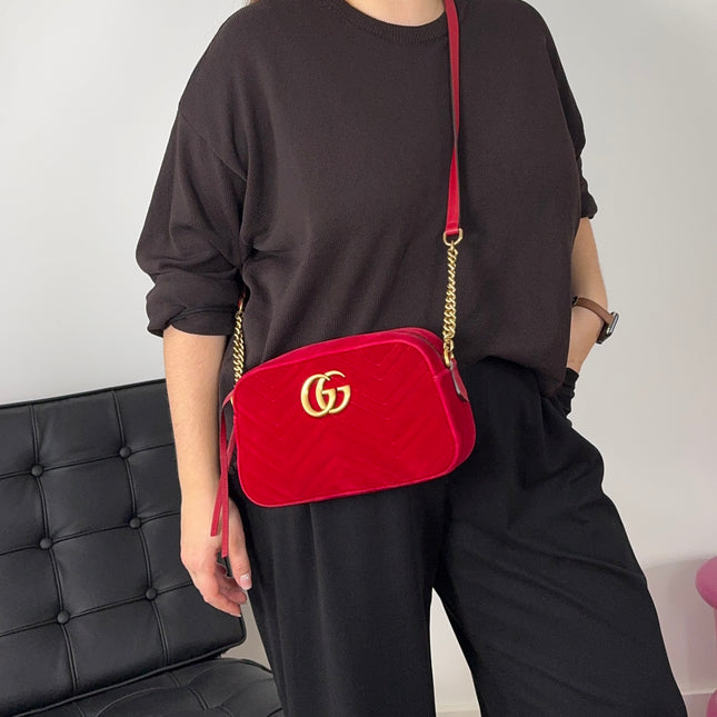 Sac Gucci GG Marmont Velours Velvet Rouge