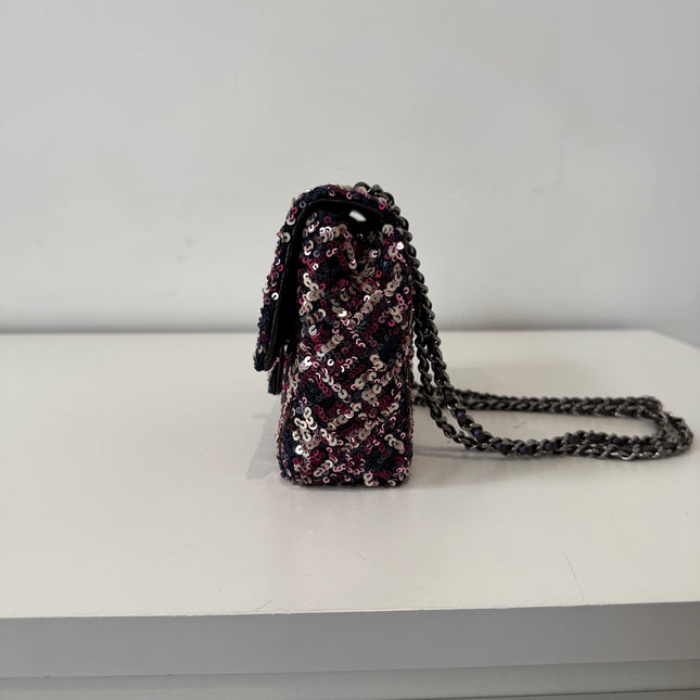 Mini sac classique Chanel Sequins Violet