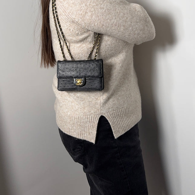 Sac Chanel Mini Timeless Vintage Autruche Noir