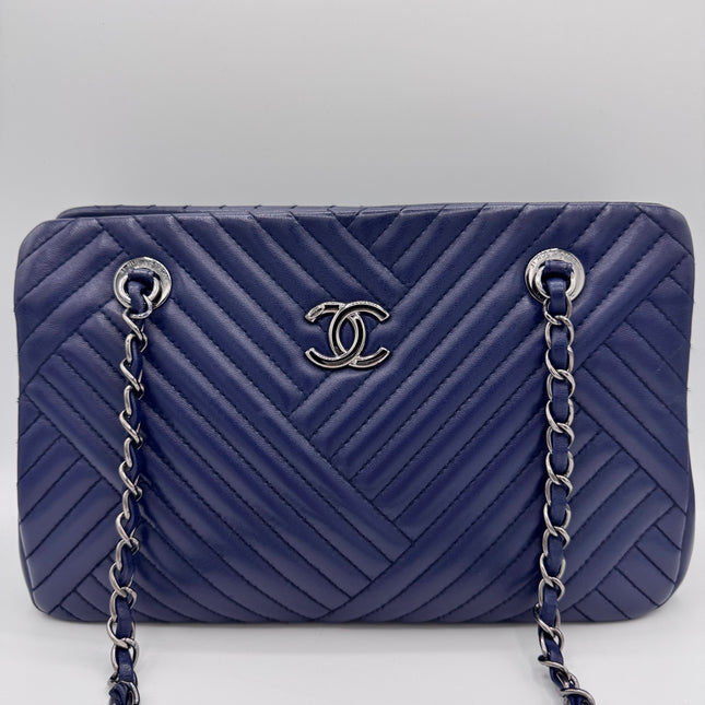 Sac Chanel Cabas Chevrons Bleu Marine