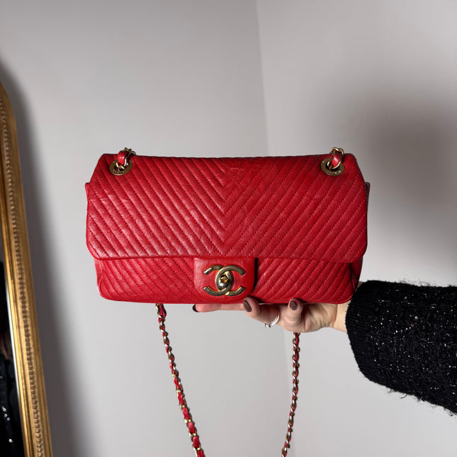 Sac chevrons Chanel Rouge