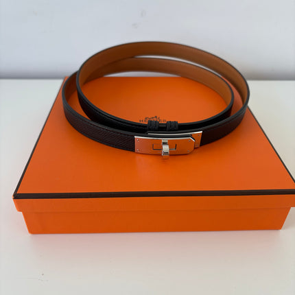 Ceinture Hermès Kelly 18cm noir et argent
