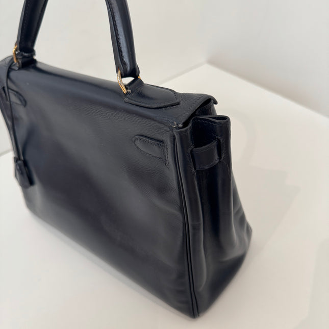 Sac Hermès Kelly 28 Cuir box Marine
