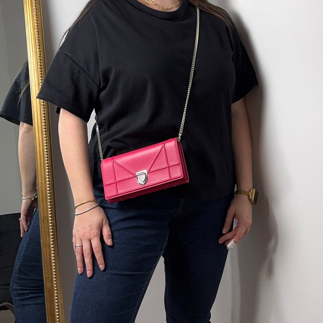 Sac Dior Wallet on chain Diorama rose fushia