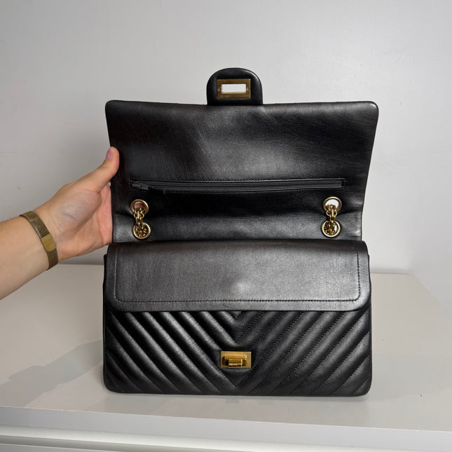 Sac Chanel 2.55 Chevrons 28cm Gris Irisé
