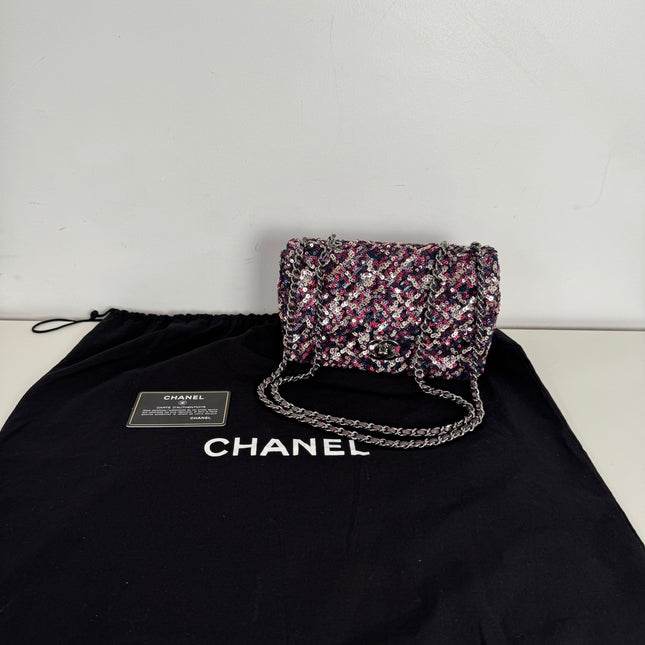 Mini sac classique Chanel Sequins Violet
