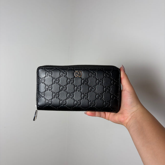 Portefeuille Gucci GG zippé cuir noir