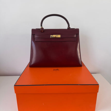 Sac Hermès Kelly 32 box Bordeaux