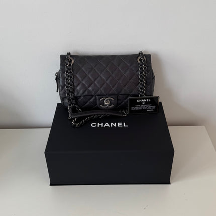 Sac Chanel single flap souple gris métallisé