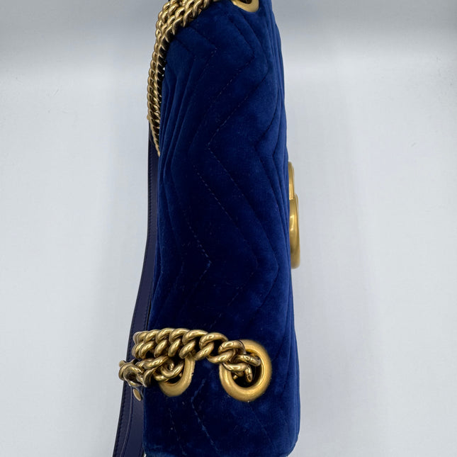 Sac Gucci Grand GG Marmont Velours Bleu