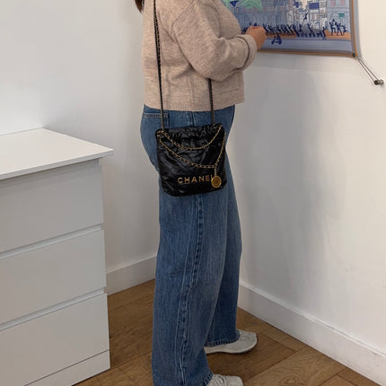 Sac chanel mini 22 cuir noir bandoulière