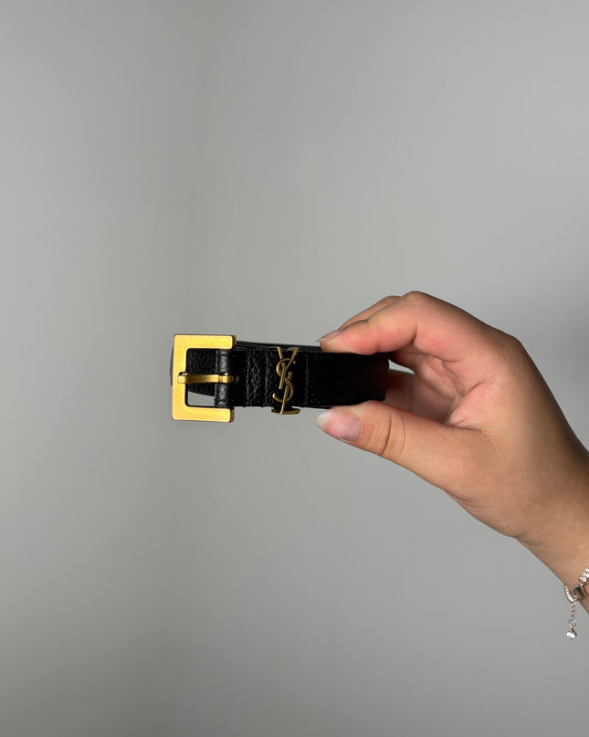 Ceinture Saint Laurent Cassandre T80 cuir grainé noir