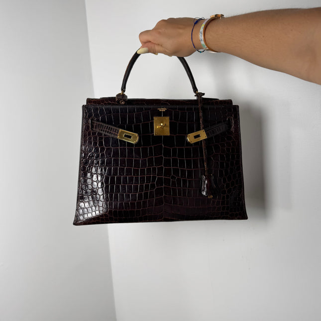 Sac Hermès Kelly 32 Crocodile Chocolat