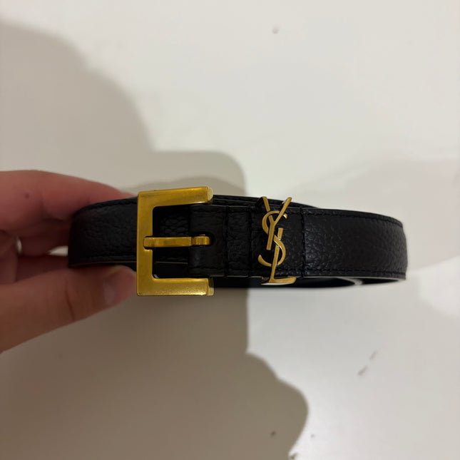 Ceinture Saint Laurent Cassandre T80 cuir grainé noir