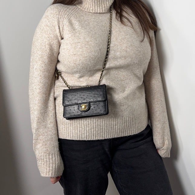 Sac Chanel Mini Timeless Vintage Autruche Noir