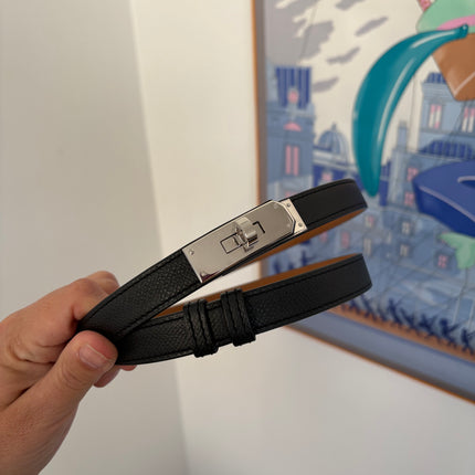 Ceinture Hermès Kelly 18cm noir et argent