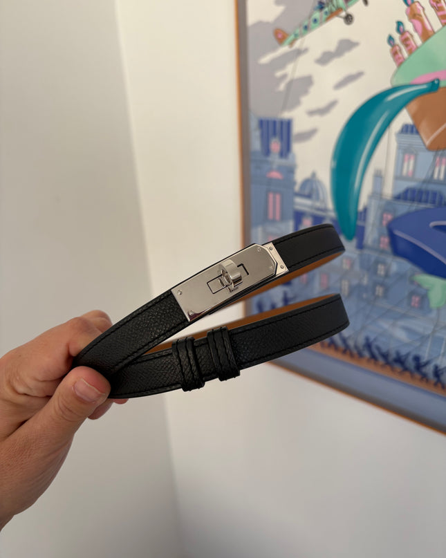 Ceinture Hermès Kelly 18cm noir et argent