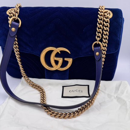 Sac Gucci Grand GG Marmont Velours Bleu