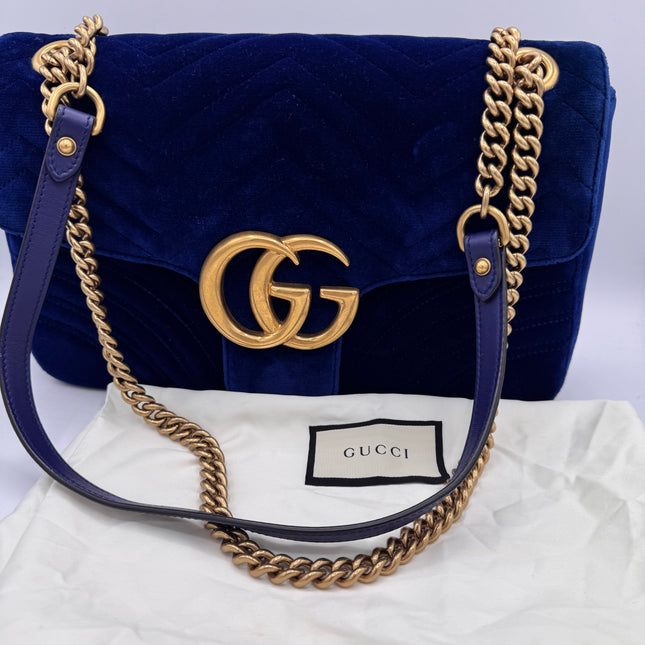 Sac Gucci Grand GG Marmont Velours Bleu