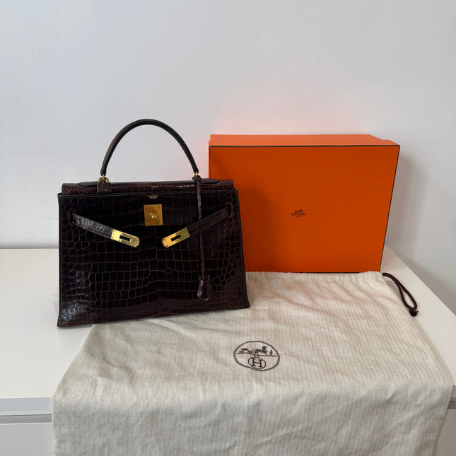 Sac Hermès Kelly 32 Crocodile Chocolat