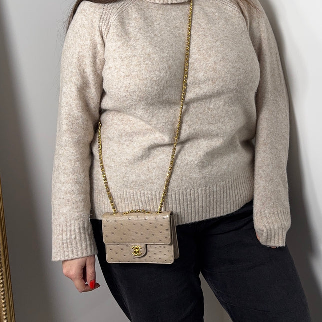Sac Chanel Mini Timeless Vintage Autruche Beige