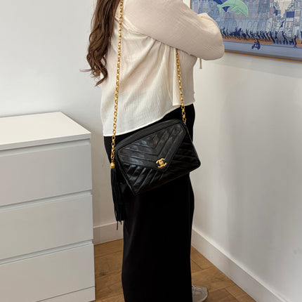 Sac Chanel Caméra Chevrons noir