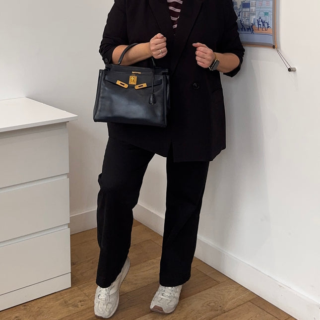 Sac Hermès Kelly 28 Cuir box Marine