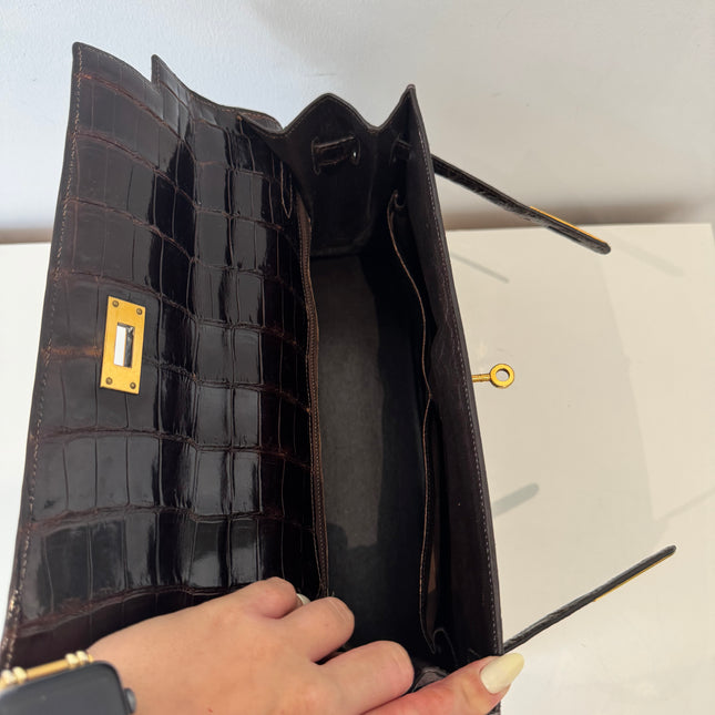 Sac Hermès Kelly 32 Crocodile Chocolat