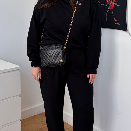 Sac Chanel Caméra Chevrons Noir
