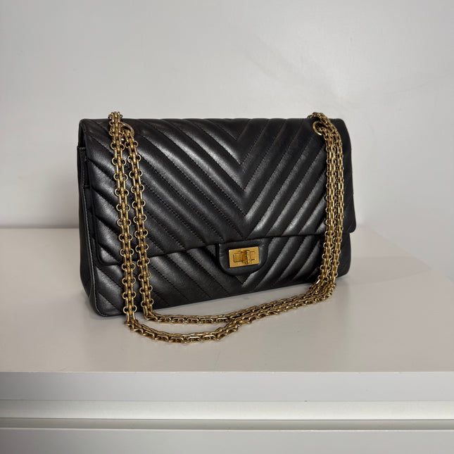 Sac Chanel 2.55 Chevrons 28cm Gris Irisé