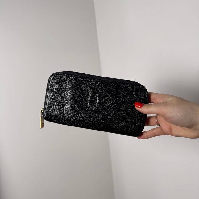 Portefeuille Chanel cuir grainé noir
