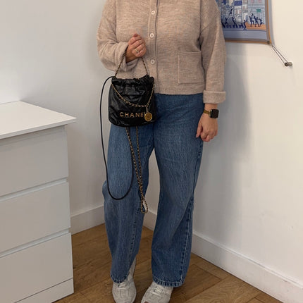 Sac chanel mini 22 cuir noir bandoulière