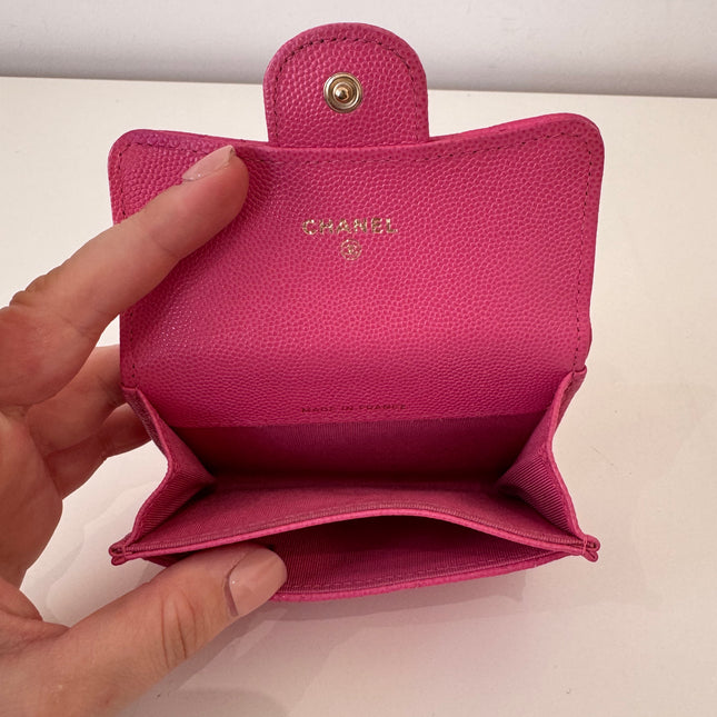 Porte-cartes Chanel à rabat classique rose