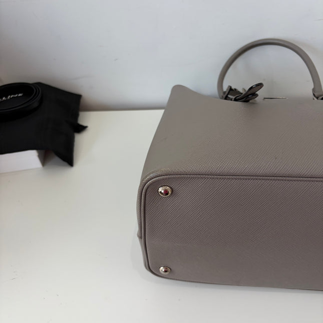Sac Prada Double Cuir Saffiano Argile bandoulière