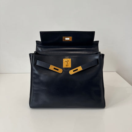Sac Hermès Kelly 28 Cuir box Marine