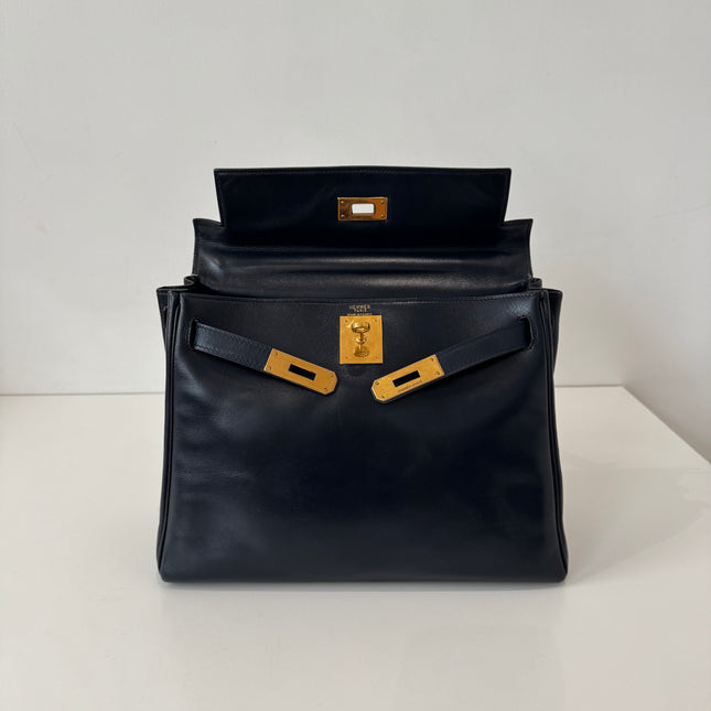 Sac Hermès Kelly 28 Cuir box Marine