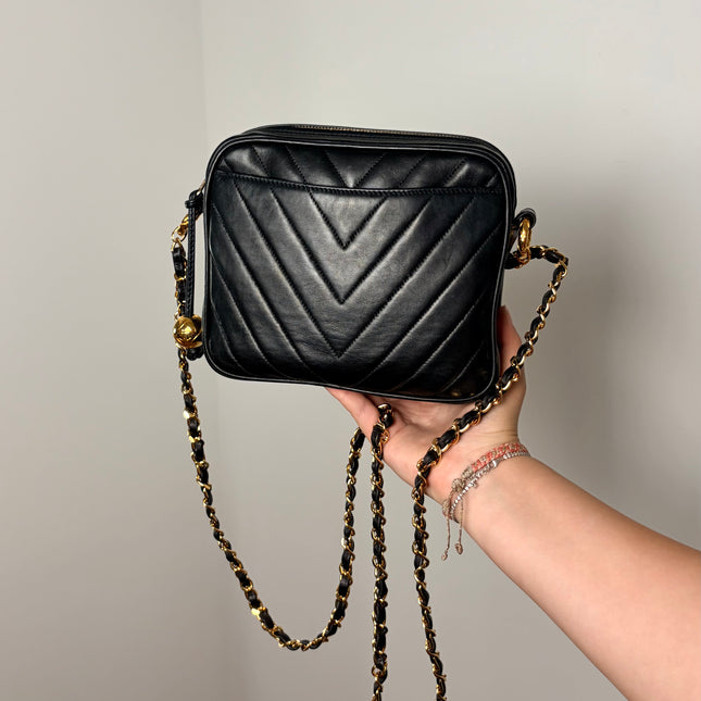 Sac Chanel Caméra Chevrons Noir