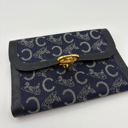Portefeuille Céline vintage marine fermoir calèche